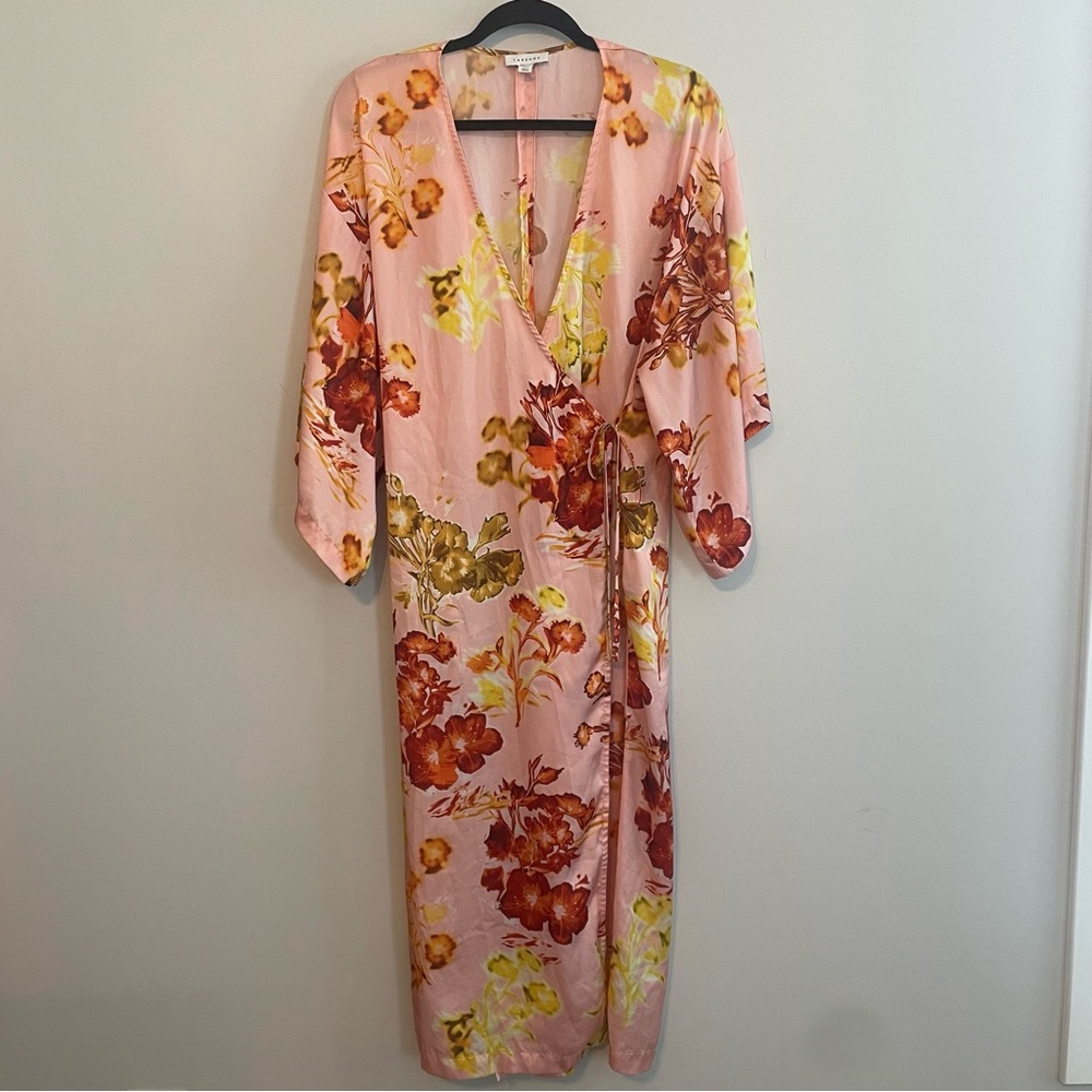 TOPSHOP Kimono Midi Wrap Dress in Floral Print Multi - Size 6 - Picture 3 of 9